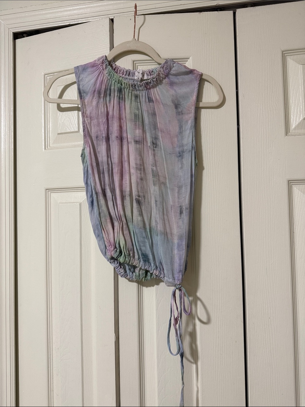Bella Dahl Pastel Tie-Dye Drawstring Tank — Lavender Pink Blue Green